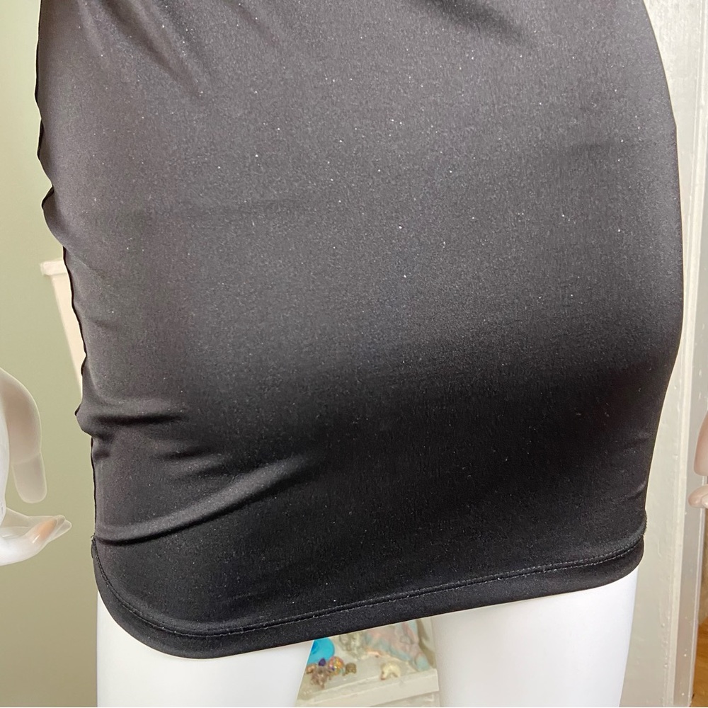 Windsor Glitter Micro Mini Dress Plunging Deep V Little Black Bodycon Medium M - Picture 10 of 12